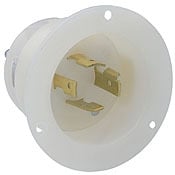 2415 Grounding Receptacle Locking Flanged Inlet, 125/250 V AC, 20 A, 3 Poles, 4 Wires, White