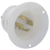 2425 3-Phase Grounding Receptacle Locking Flanged Inlet, 250 V AC, 20 A, 3 Poles, 4 Wires, White
