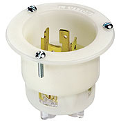 2435 3-Phase Grounding Receptacle Locking Flanged Inlet, 480 V AC, 20 A, 3 Poles, 4 Wires, White