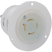 2416 Grounding Receptacle Locking Flanged Outlet, 125/250 V AC, 20 A, 3 Poles, 4 Wires, White