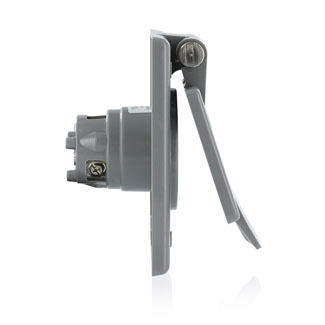 4586-CWP Box Panel Mount Self-Grounding Locking Flanged Inlet, 250 V AC, 15 A, 2 Poles, 3 Wires, Gray