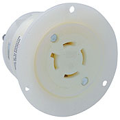 2426 3-Phase Grounding Receptacle Locking Flanged Outlet, 250 V AC, 20 A, 3 Poles, 4 Wires, White