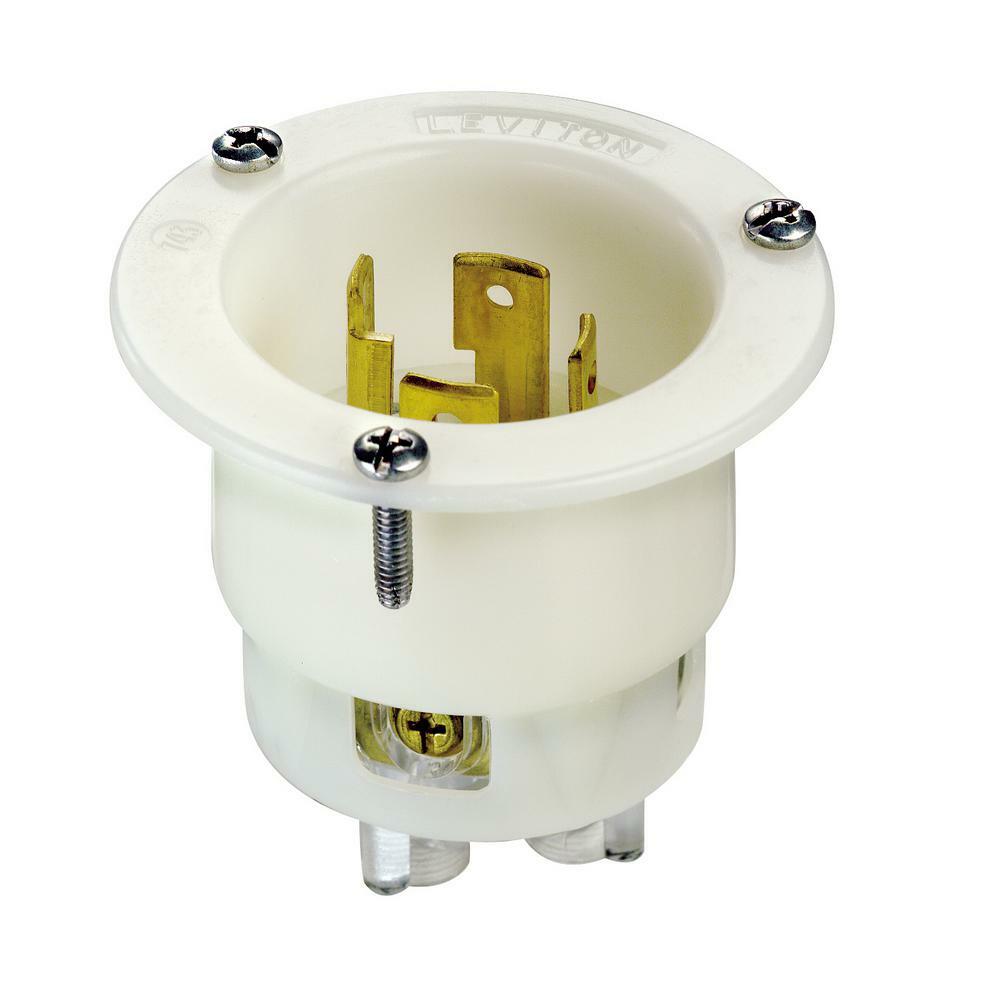 2715 Grounding Receptacle Locking Flanged Inlet, 125/250 V AC, 30 A, 3 Poles, 4 Wires, White