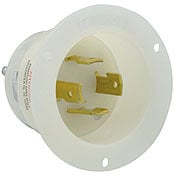 2735 3-Phase Grounding Receptacle Locking Flanged Inlet, 480 V AC, 30 A, 3 Poles, 4 Wires, White