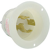 2755 3-Phase Grounding Locking Flanged Inlet, 120/208 V AC, 30 A, 4 Poles, 4 Wires, White