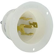 2775 3-Phase Non-Grounding Receptacle Locking Flanged Inlet, 347/600 V AC, 30 A, 4 Poles, 4 Wires, White