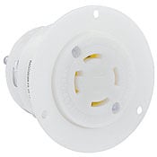 2716 Grounding Receptacle Locking Flanged Outlet, 125/250 V AC, 30 A, 3 Poles, 4 Wires, White