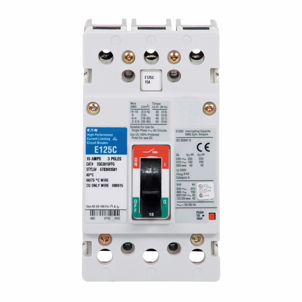 EGE3020FFG Type EGE Molded Case Circuit Breaker, 600Y/347 V AC, 20 A, 18/25/35 kA Interrupt, 3 Poles, Thermal Magnetic Trip