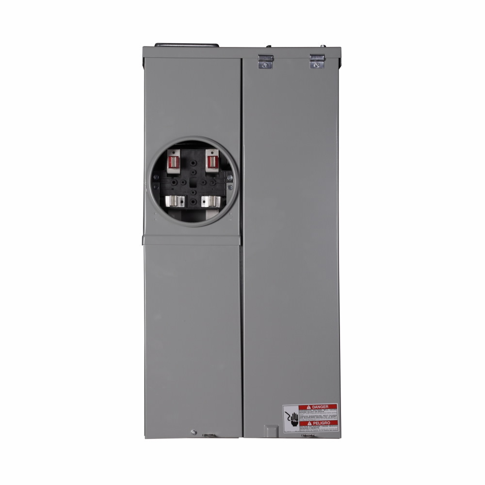 CMBE24L200BTS Meter Breaker, EUSERC, Type CH Main Lug 200 Amp, 120/240V, Ringed, 2 Spaces, 4 Circuits, Surface Mounting, Box Size A, Aluminum Bus, OH, UG, Feed, 4 Jaw, 1 Socket, #6-250 kcmil, Line #6-250 kcmil, Ground