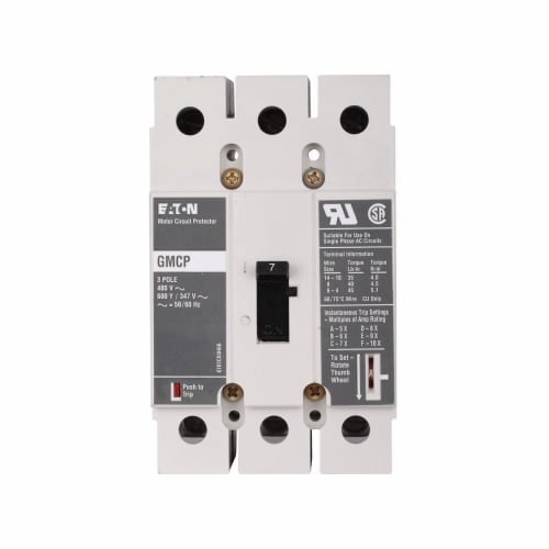 GMCP003A0C GMCP/C Series Motor Protection Circuit Breaker, 480 V AC, 3 A, 35 kAIC at 480 V AC Interrupt, 3 Poles, Magnetic Trip