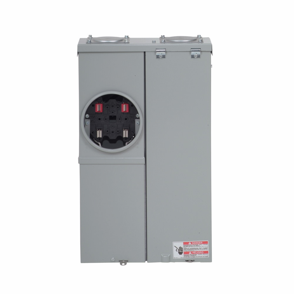 MBE24L125BTS Meter Breaker, EUSERC, Type BR Main Lug 125 Amp, 120/240V, Ringed, 2 Spaces, 4 Circuits, Surface Mounting, Box Size A, Aluminum Bus, OH, UG, Feed, 4 Jaw, 1 Socket, #6-250 kcmil, Line #14-2/0 AWG, Ground
