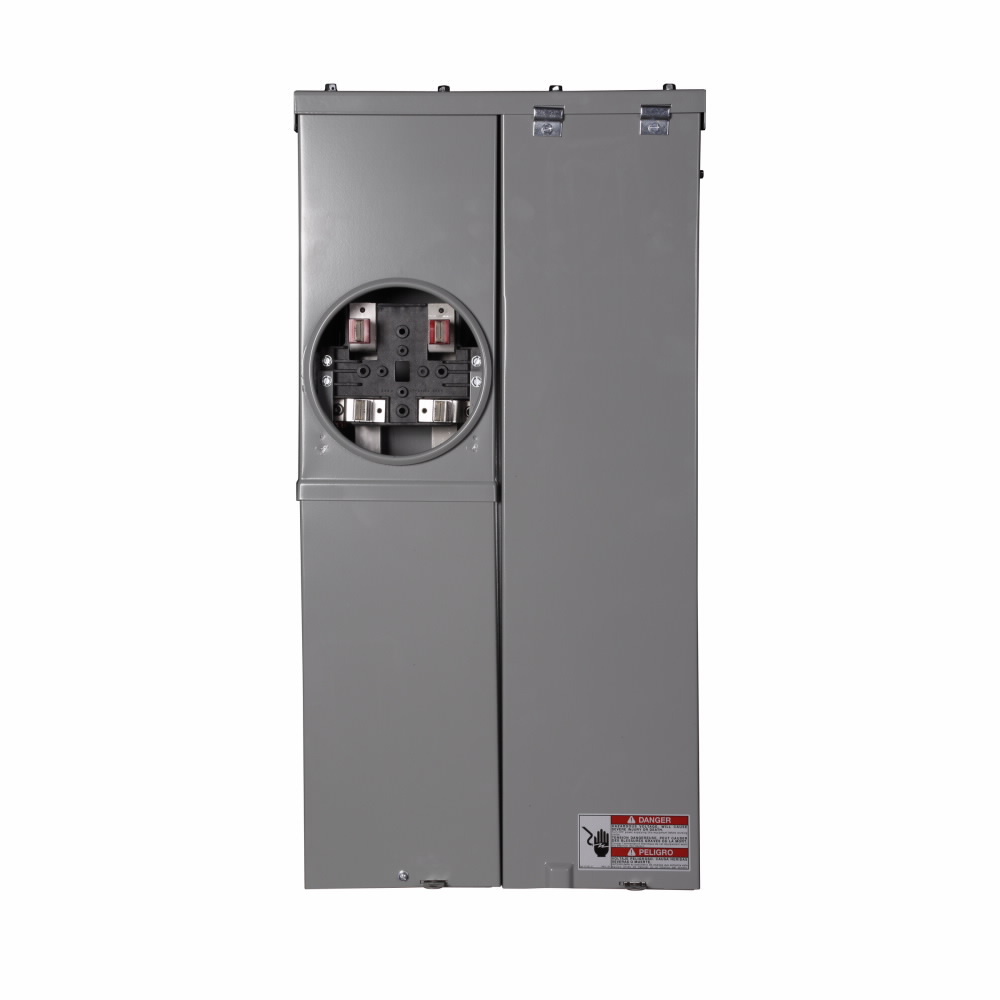 MBE24L200BTS Meter Breaker, EUSERC, Type BR Main Lug 200 Amp, 120/240V, Ringed, 2 Spaces, 4 Circuits, Surface Mounting, Box Size A, Aluminum Bus, OH, UG, Feed, 4 Jaw, 1 Socket, #6-250 kcmil, Line #6-250 kcmil, Ground