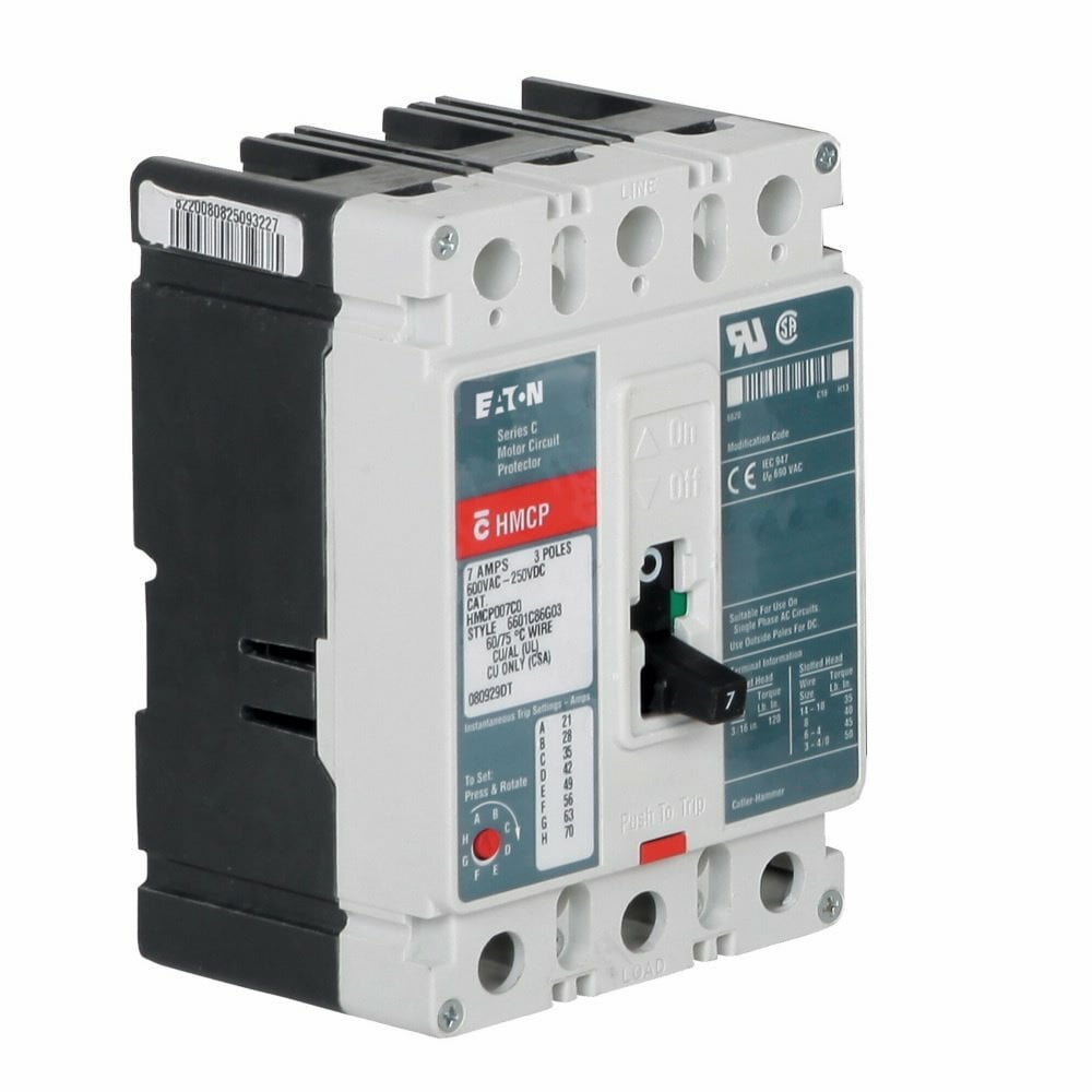 HMCP015E0CA01 C Series Type HMCP Motor Circuit Protector, 600 V AC/250 V DC, 15 A, 3 Poles, Magnetic Trip