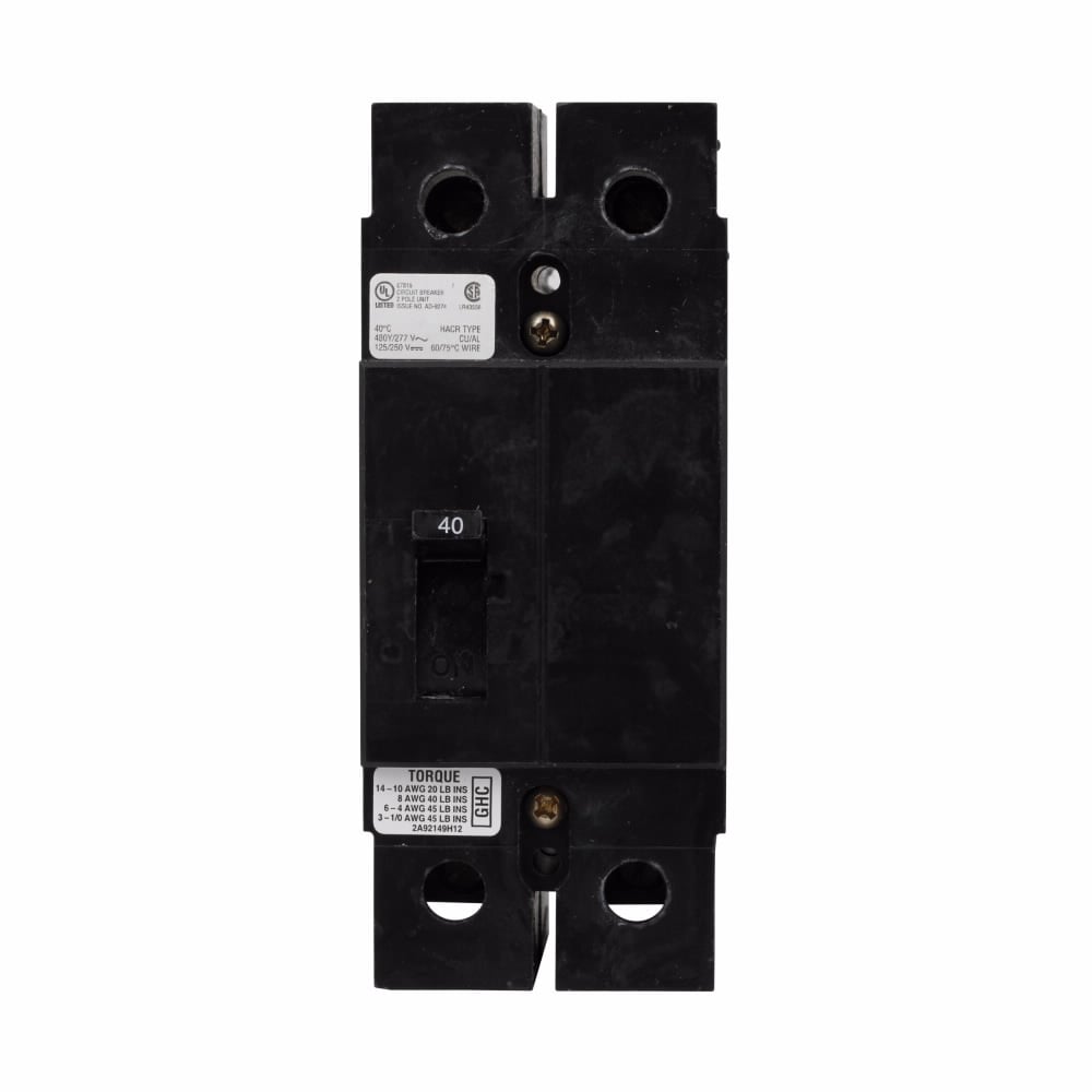 GHC2040 C Series Type GHC Cable-In/Cable-Out Molded Case Circuit Breaker, 480Y/277 VAC, 125/250 VDC, 40 A, 14/65 kA Interrupt, 2 Poles, Thermal Magnetic Trip