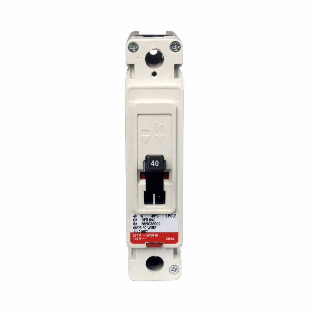 HFD1020 C Series Type HFD Molded Case Circuit Breaker, 347 V AC/125 V DC, 20 A, 100 kA at 240 VAC Interrupt, 1 Pole, Thermal Magnetic Trip