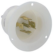2515 3-Phase Grounding Receptacle Locking Flanged Inlet, 120/208 V AC, 20 A, 4 Poles, 5 Wires, White