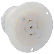 2516 3-Phase Grounding Receptacle Locking Flanged Outlet, 120/208 V AC, 20 A, 4 Poles, 5 Wires, White