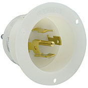 2825 3-Phase Grounding Receptacle Locking Flanged Inlet, 277/480 V AC, 30 A, 4 Poles, 5 Wires, White