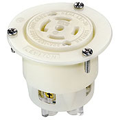 2816 3-Phase Grounding Receptacle Locking Flanged Outlet, 120/208 V AC, 30 A, 4 Poles, 5 Wires, White