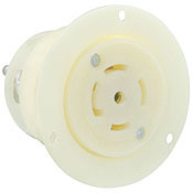 2836 3-Phase Grounding Receptacle Locking Flanged Outlet, 347/600 V AC, 30 A, 4 Poles, 5 Wires, White