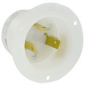 2615 Grounding Receptacle Locking Flanged Inlet, 125 V AC, 30 A, 2 Poles, 3 Wires, White