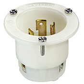 2625F Grounding Receptacle Locking Flanged Inlet, 250 V AC, 30 A, 2 Poles, 3 Wires, White