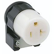 5369-CA Cable Mount Grounding Straight Blade Connector, 125 V AC, 20 A, 2 Poles, 3 Wires, Black/White