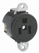 5284-SS Heavy Duty Grounding Single Short Strap Straight Blade Receptacle, 125 V AC, 15 A, 2 Poles, 3 Wires, Black