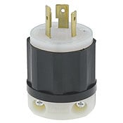 2341 1-Phase Grounding Cable Mount Locking Plug, 480 V AC, 20 A, 2 Poles, 3 Wires, Black/White
