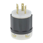 2351 1-Phase Grounding Cable Mount Locking Plug, 600 V AC, 20 A, 2 Poles, 3 Wires, Black/White