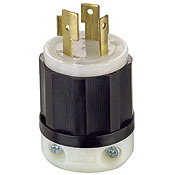 C2651 1-Phase Grounding Cable Mount Locking Plug, 600 V AC, 30 A, 2 Poles, 3 Wires, Black/White