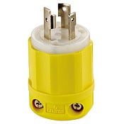 26CM-21 Cable Mount Grounding Locking Plug, 250 V AC, 30 A, 2 Poles, 3 Wires, White/Yellow