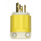 2611-CY 1-Phase Grounding Cable Mount Locking Plug, 125 V AC, 30 A, 2 Poles, 3 Wires, White/Yellow