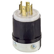 2431 3-Phase Grounding Cable Mount Locking Plug, 480 V AC, 20 A, 3 Poles, 4 Wires, Black/White