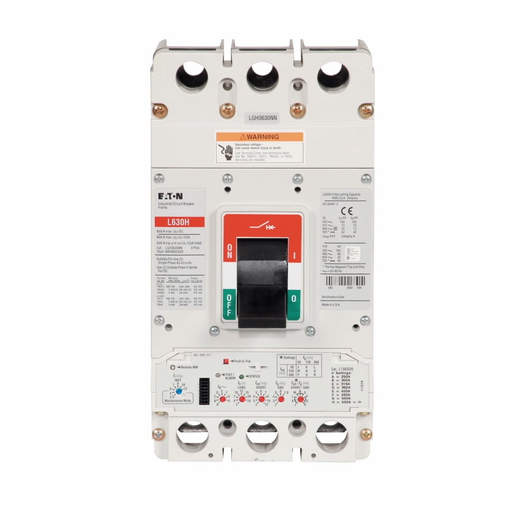 LGH3500FAG Type LGH Molded Case Circuit Breaker, 600 V AC, 500 A, 35/65/70/100 kA Interrupt, 3 Poles, Thermal Magnetic Trip
