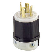 2731 3-Phase Grounding Cable Mount Locking Plug, 480 V AC, 30 A, 3 Poles, 4 Wires, Black/White