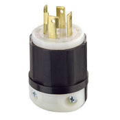 2751 3-Phase Non-Grounding Cable Mount Locking Plug, 120/208 V AC, 30 A, 4 Poles, 4 Wires, Black/White