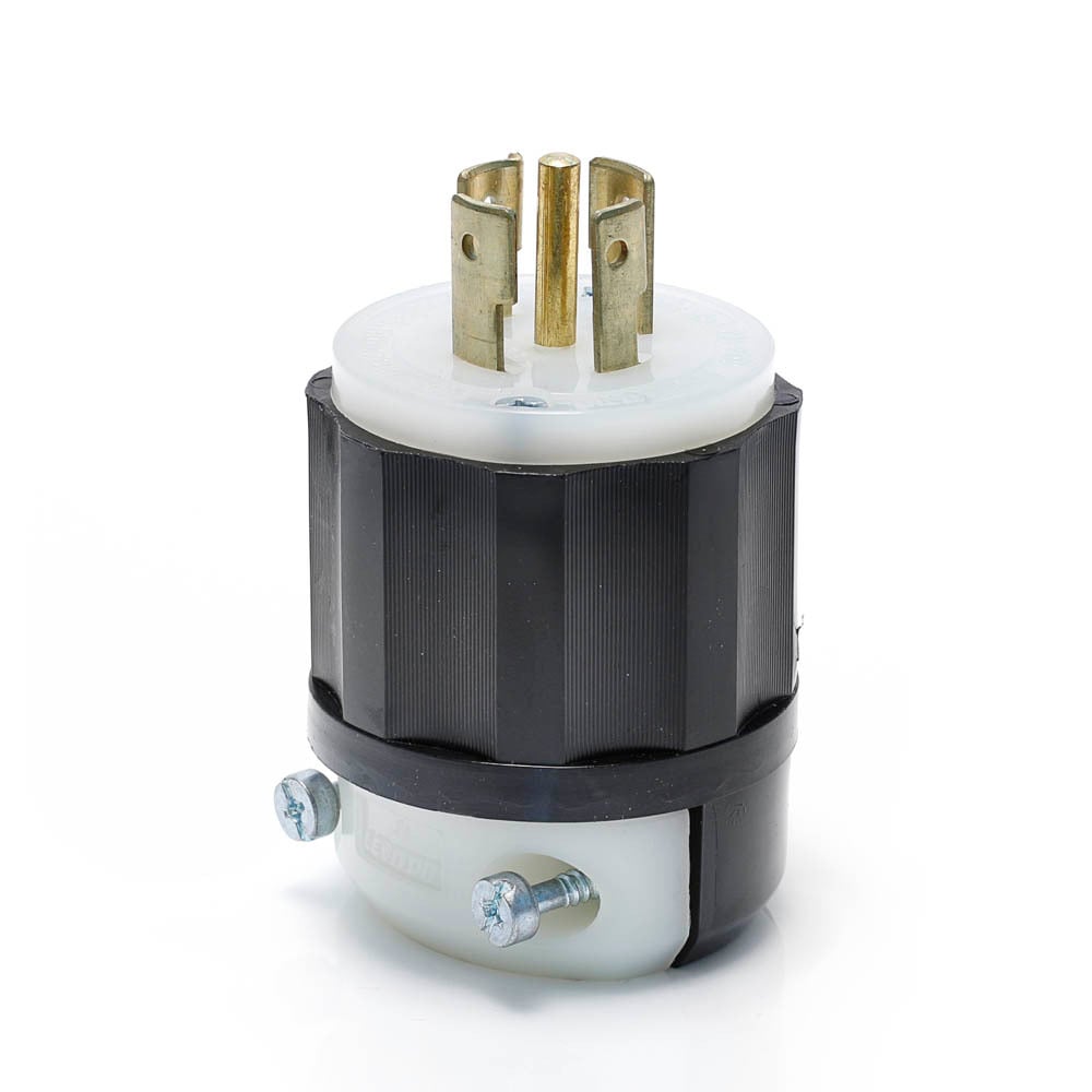 2511 3-Phase Grounding Cable Mount Locking Plug, 120/208 V AC, 20 A, 4 Poles, 5 Wires, Black/White