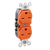 5662-IG Duplex Heavy Duty Isolated Grounding Straight Blade Receptacle, 250 V AC, 15 A, 2 Poles, 3 Wires, Orange