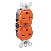 5462-IG Duplex Heavy Duty Isolated Grounding Straight Blade Receptacle, 250 V AC, 20 A, 2 Poles, 3 Wires, Orange