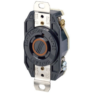 2410 Grounding Locking Receptacle, 125/250 V AC, 20 A, 3 Poles, 4 Wires, Black