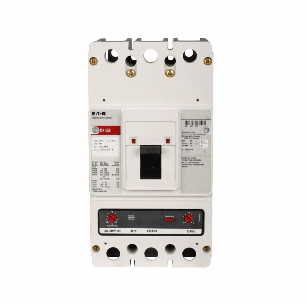 DK2300W C Series Type DK Molded Case Circuit Breaker With Standard Marking, 240 V AC/250 V DC, 300 A, 10/65 kA Interrupt, 2 Poles, Thermal Magnetic Trip