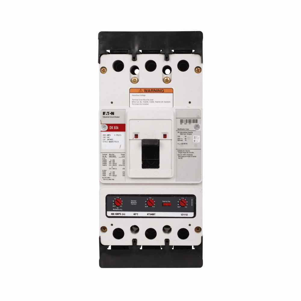 DK3400W C Series Type DK Molded Case Circuit Breaker With Standard Markings, 240 V AC/250 V DC, 400 A, 10/65 kA Interrupt, 3 Poles, Thermal Magnetic Trip