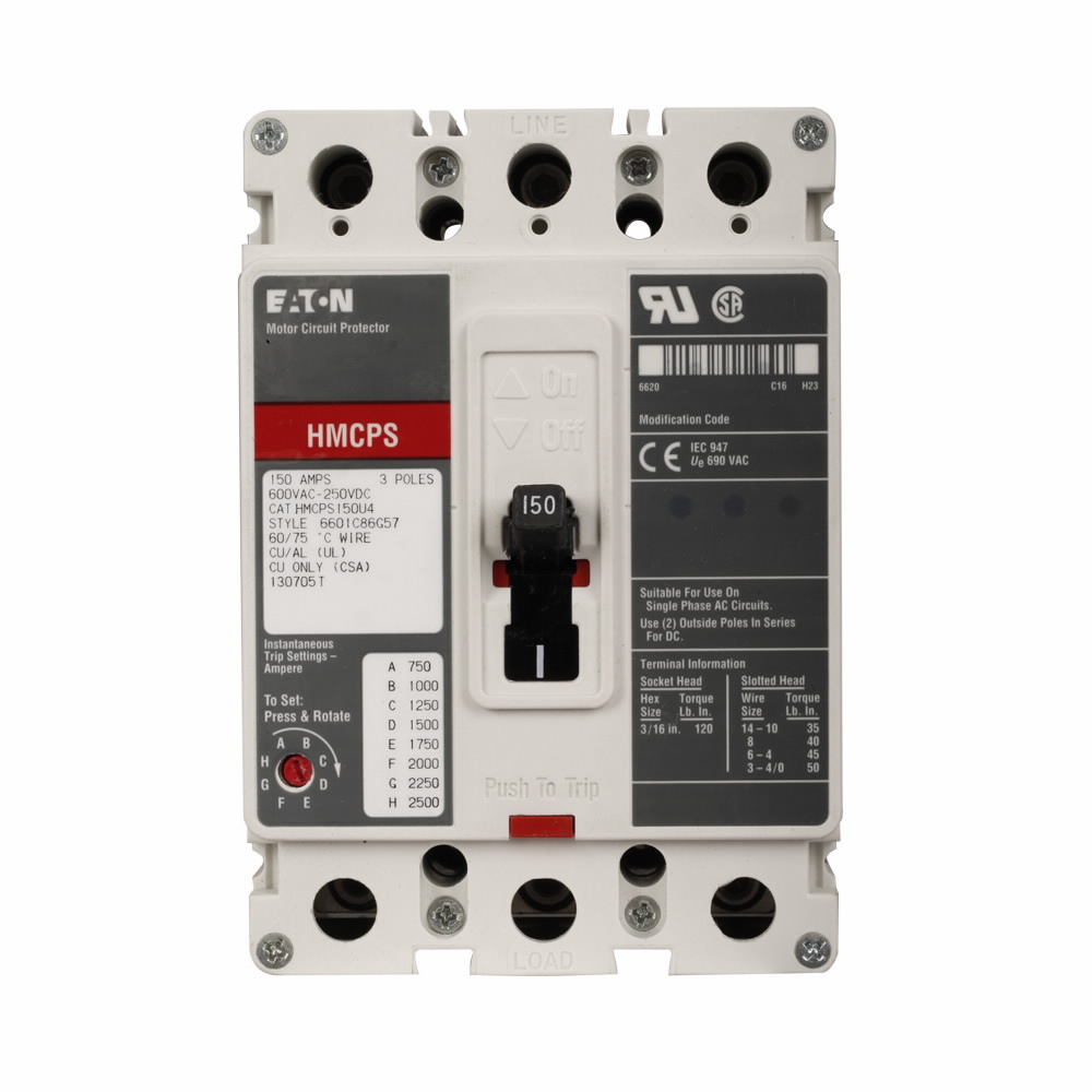 HMCPS015E0C C Series Type HMCP Motor Circuit Protector, 600 V AC/250 V DC, 15 A, 3 Poles, Magnetic Trip