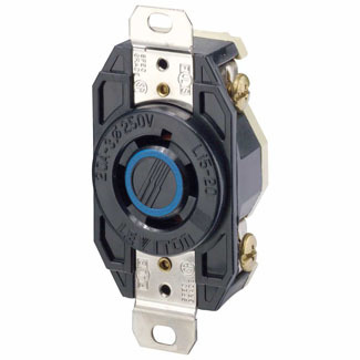 2420 3-Phase Y Grounding Locking Receptacle, 250 V AC, 20 A, 3 Poles, 4 Wires, Black