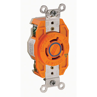 2420-IG 3-Phase Isolated Grounding Locking Receptacle, 250 V AC, 20 A, 3 Poles, 4 Wires, Orange