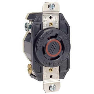 2430 3-Phase Y Grounding Locking Receptacle, 480 V AC, 20 A, 3 Poles, 4 Wires, Black