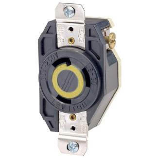 2610 Grounding Locking Receptacle, 125 V AC, 30 A, 2 Poles, 3 Wires, Black