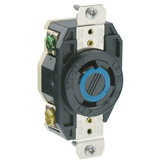2620 Grounding Locking Receptacle, 250 V AC, 30 A, 2 Poles, 3 Wires, Black