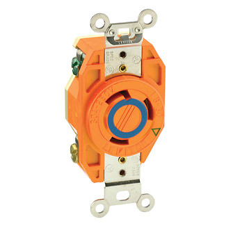 2620-IG Isolated Grounding Locking Receptacle, 250 V AC, 30 A, 2 Poles, 3 Wires, Orange